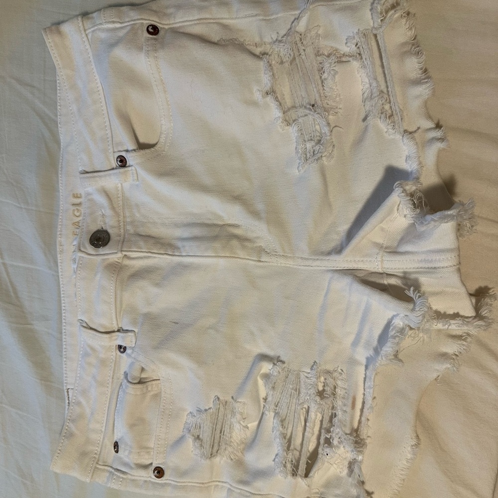 White Distressed Denim Shorts